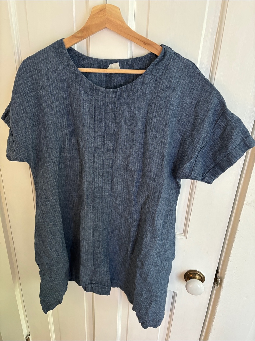 Blue Pinstripe Linen Tunic - with pockets  - Linenbee